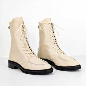 Aeyde Women Isa Off White Leather Lace-up Zip Combat Boots sz 9US EUR40